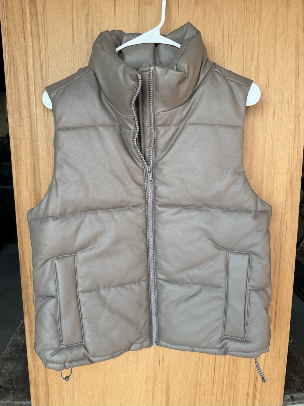 Hollister Taupe Vegan Leather Quilted Puffer Vest